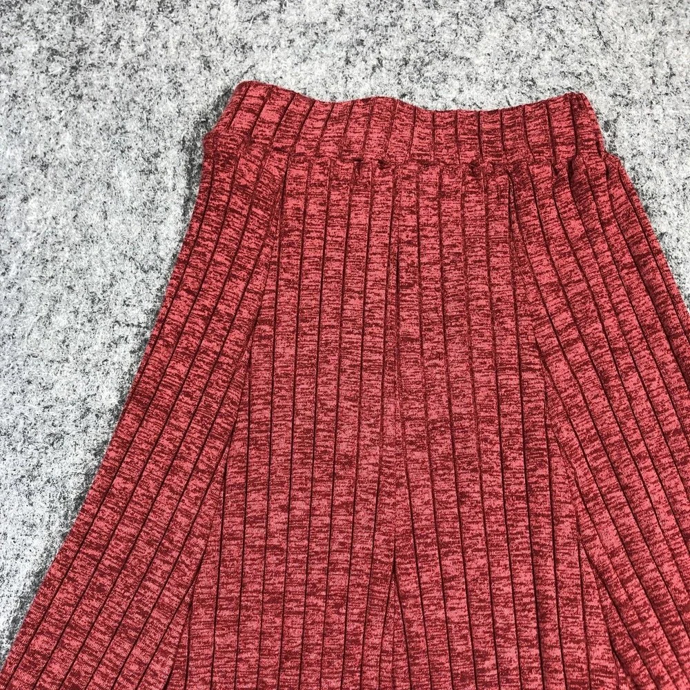 Anthropologie Skirt Womens XS Red Ribbed Knit Flare Ruffle Hem Midi Stretch Date